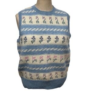 Susan Bristol M Floral FairIsle Shetland Wool Sweater Vest Cottage Dainty Spring